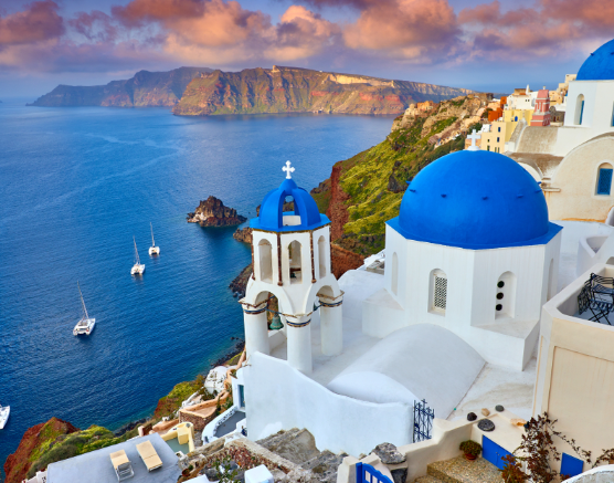 Pulau Putih Biru dengan Panorama Romantis, Santorini